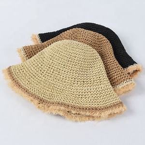 Sombrero de Paja de Playa para Mujer, Diseño Moderno con Borde Deshilachado, Plegable y Fácil de Guardar, para el Verano, Protección Solar, Tejido de Ganchillo - Product Image 2
