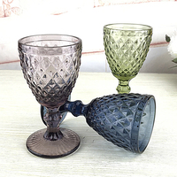 Vente en gros de gobelets à vin vintage bleu ambre, gobelets en verre vert, prix bas, stock disponible