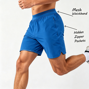 Oem Logo <b>Split</b> Hem Men's Athletic Shorts Pockets Elastic Waistband Spandex/Polyester Eco-Friendly Quick Dry Activewear Workout - Product Image 4