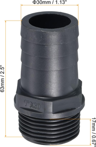 2 Pack 30mm berduri G1 BSPP laki-laki benang UPVC selang Fitting-agresif Barb segel adaptor untuk bahan bakar Air sistem udara