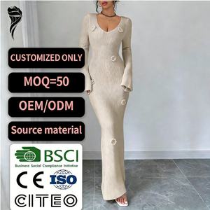 Vestido de Punto Personalizado de Alta Calidad, Nuevo Vestido Casual de Moda, Vestido Largo Elegante de Verano con Cuello en V y Estampado Floral - Product Image 1