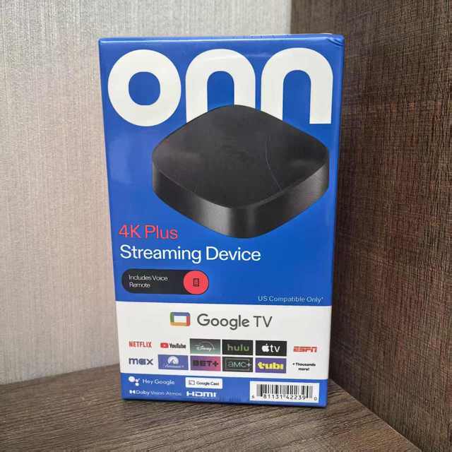Onn 4K Plus Android 14 Smart TV Box 4K Quad Core 802.11n Dual-Band 5G Connectivity 2GB RAM Voice Remote Streaming Media Player