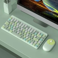 Set Keyboard dan Mouse Nirkabel 2.4G 86 Tombol Ergonomis Tahan Air Warna Hijau Cerah Multimedia dan Mouse 3D 1200 DPI
