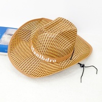 Chapeau de cowboy en paille respirant à large bord avec sangle de menton réglable pour activités de plein air, pêche et randonnée