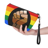Sac de maquillage personnalisé en cuir PU à thème arc-en-ciel gay QPOC pour les voyages, le rangement de produits de beauté domestiques et la vente en gros