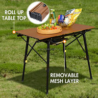 Table de camping pliable d'extérieur avec pieds réglables, table de camping légère en aluminium pliable avec sac de transport