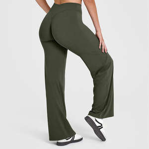 Vêtements de sport pour femmes en gros, pantalon de sport léger à jambe droite, taille haute, extensible, yoga, pantalon ample décontracté, pantalon évasé - Product Image 4