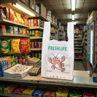 Sacs de courses personnalisés biodégradables en PE, écologiques, à soufflets latéraux, longueur manche, pour l'épicerie et le stockage alimentaire, impression offset
