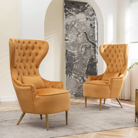 Fauteuil Moderne en Velours Capitonnée Rembourré à Dossier Haut et Ailes, Cadre en Acier Inoxydable pour Salon, Fauteuil de Repos