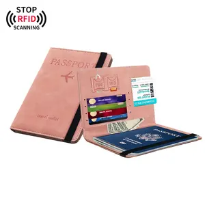 غطاء جواز سفر RFID PU مقاوم للماء وثيقة سفر الأعمال ضمادة حامل جواز السفر بطاقة الائتمان محفظة متعددة الوظائف