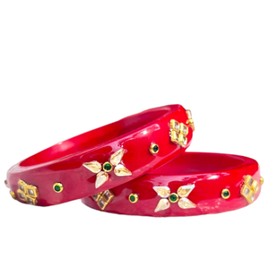 <b>Red</b> Glossy Handcrafted Lac Bangles with Mirror Work Traditional Ethnic Jewelry Collection for Weddings Festivals and Party Wear - Product Image 2