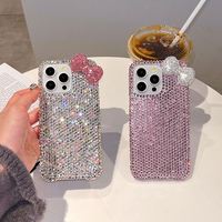 Coque de téléphone portable de luxe pour iPhone 16 Plus, Apple 14, 13, 12, 11 Pro Max, 15, avec nœud en strass et diamants pour fille