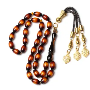 Turkey popular imitate amber resin material oval 7*11mm 33 beads tasbih prayer beads islamic sibha muslim rosary misbaha