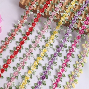 Stok 2.5cm lebar larut air bordir batas renda tepi mawar dekorasi busur pakaian aksesoris kerajinan tangan renda bunga - Product Image 1