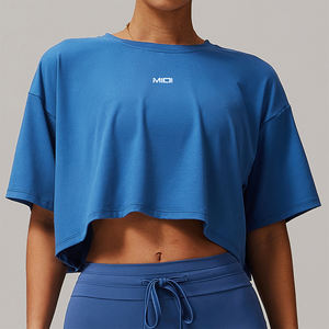 Gran oferta, Chaleco corto de manga corta para <span class=keywords><strong>mujer</strong></span>, camisetas activas para deportes al aire libre y Fitness, camiseta para correr - Product Image 5