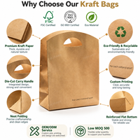 Sacs cadeaux en papier kraft personnalisés avec logo, poignée découpée, sacs cadeaux en papier pour boutiques de vêtements, boulangeries et marques de plats à emporter