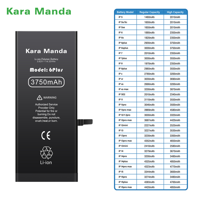 Kara Manda Brand Custom New Phone Battery High Capacity 3700mAh Phone Battery Replacement Battery for iPhone 6 Plus