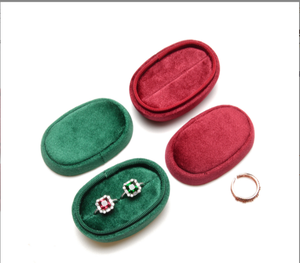 Oval Velvet Jewelry Case Green Red Solid Color Simple Style <b>Earrings</b> Storage <b>Box</b> - Product Image 1