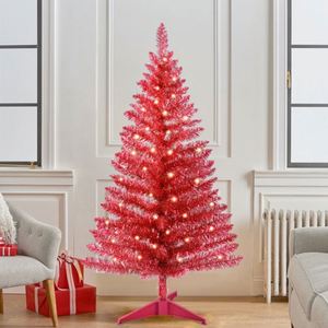 Árbol de Navidad Artificial Rojo de Lujo de 1.2m de Altura, Brillante, de PET, Decoración Moderna para Sala de Estar, Bar y Hogar - Product Image 4