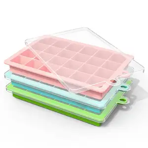 2024 Easy To Remove 24 Cubes Chilling Drinks Food Grade Silicone Freezer Ice Cube Mold Trays With Removable Lid