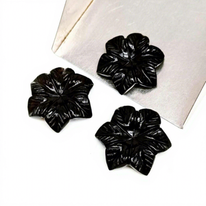 Flor de Ónix Negro Natural Tallada a Mano, Gema de 23mm, Piedra Suelta de Ónix Negro Tallada para Fabricación de Joyas, Precio al por Mayor, Venta a Granel - Product Image 1