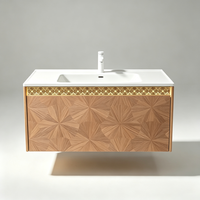 Meuble-lavabo suspendu avec vasque simple et surface texturée unique effet parquet