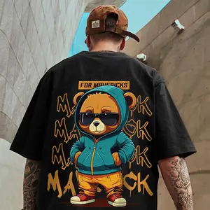 JX M-8XL Oversized Tshirts Cartoon Anime Trendy Bear Printed Men's T-Shirt Oversized Sports Short Sleeve T-shirt