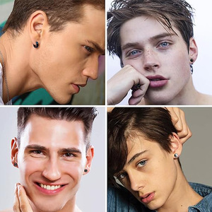 Pendientes de acero inoxidable con forma de disco redondo, diseño de cristal negro Yin Yang para hombres y mujeres, joyería de moda, juego de 4 pares - Product Image 4