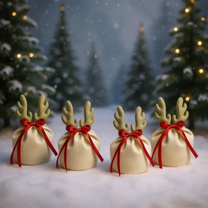 5pcs White Flannel <b>Drawstring</b> Gift <b>Pouches</b> Christmas Antler Design Xmas Holiday Supplies - Product Image 2