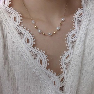 Little Golden Bean Copper & 14K <b>Gold</b> Plated Clavicle Chain Trendy Natural Freshwater Baroque <b>Pearl</b> Ins Sense Niche <b>Necklace</b> - Product Image 5