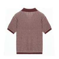 AiNear Vente en gros, conception de logo personnalisé, OEM & ODM, t-shirt en coton tricoté pour homme, col en V, manches courtes, motif intarsia rétro