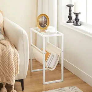 Wholesale Small White Side Tables Modern Style Wood Square Side End Table Accent Snack Tables With Gold Frame For Living Room