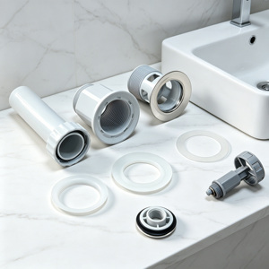 Bonde de lavabo escamotable universelle avec trop-plein, couvercle en acier inoxydable, corps en plastique, système clic-clac - Product Image 2