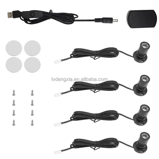 4 in 1 Kit LED Mini Surface Mounted Light Jewelry Cabinet Lamp Spotlight