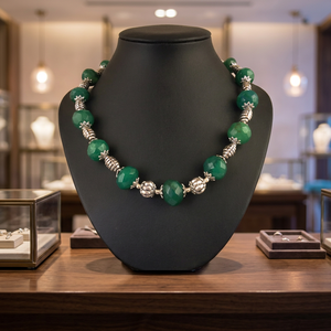 Collier à maillons en agate verte, argent 925, style vintage, unisexe, pour mariage et usage quotidien - Product Image 3