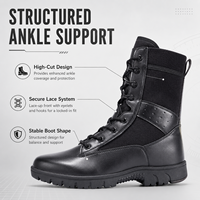 Bottes tactiques d'entraînement pour hommes, noires, à tige haute, protection de la cheville, dessus en cuir et toile, adhérence stable, semelle extérieure en caoutchouc antidérapante