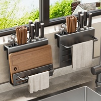 Support mural multifonction en acier au carbone pour couteaux de cuisine, planches à découper et baguettes, gris bronze moderne