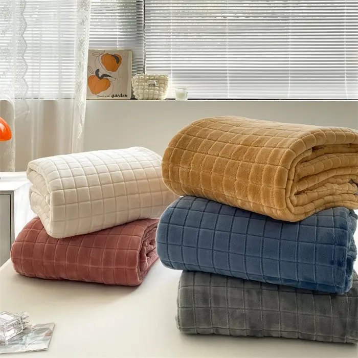 Commercio all'ingrosso soffice Super letto divano tinta unita leggero a quadri Custom Texture Plaid coperta di flanella