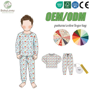 Ensemble pyjama en bambou tricoté <span class=keywords><strong>pour</strong></span> garçons Babylovey, vente en gros, manches longues, survêtement de jogging, imprimé dessin animé, vêtements de nuit <span class=keywords><strong>pour</strong></span> <span class=keywords><strong>enfants</strong></span> - Product Image 1