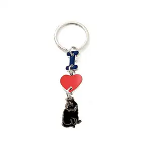 Metal Cat Pets Cut Charms Keychain Animal Ornament Pendants Key Chain for Women Girls Handbags Purses Belts