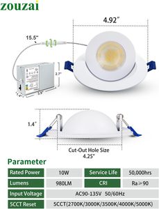 Lanbot <span class=keywords><strong>4</strong></span> <span class=keywords><strong>inch</strong></span> 5cct Gimbal <span class=keywords><strong>LED</strong></span> Đèn lõm 360 điều chỉnh hướng 2700k-5000K thay đổi độ sáng trang bị thêm nhúng có thể đèn - Product Image 6