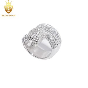 Блингаим, Ювелирное кольцо, 925, серебряное, VVS Moissanite, полностью бриллиантовое, в стиле хип-хоп, мужские Изогнутые кольца для ногтей - Product Image 3