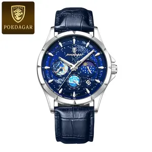 Montre POEDAGAR 916 Men's Watches Fashion Business Starry Sky Dial Quartz Watch Luxury Leather Waterproof Luminous Watch For Men