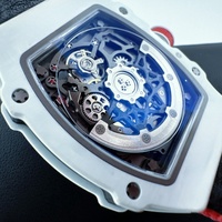 Montre mécanique de sport pour homme de haute qualité, version V3 6702, grand cadran squelette, boîtier blanc en forme de barillet en fibre de carbone, style Maroc