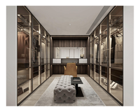 Meuble de dressing de luxe avec armoire intégrée en verre fumé et cadre en aluminium pour hôtel