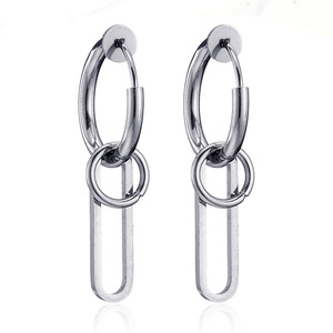 Stainless Steel Hoop <b>Earrings</b> Geometric U-Shaped Design Unisex Hip Hop Style Fashion Jewelry - Product Image 1
