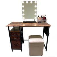 Bureau d'ordinateur moderne avec cadre en métal brun, grand plateau de travail, tiroirs de rangement, assemblage facile, espace pour imprimante