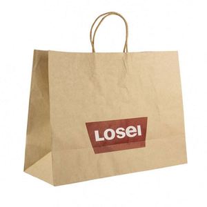 Sacs en papier kraft brun écologiques pour la vente à emporter de la restauration rapide avec poignées, sacs promotionnels - Product Image 1