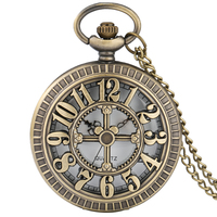 Reloj de Bolsillo de Cuarzo con Cadena y Marco Metálico Hueco con Números Arábigos, Estilo Retro