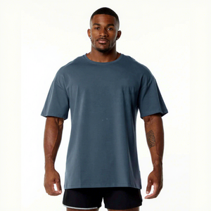 High Quality 100% Cotton Loose Fit Short Sleeve Crewneck <b>T</b>-<b>Shirt</b> for Men Summer Comfortable Knitted Front Logo Anti-shrink - Product Image 1